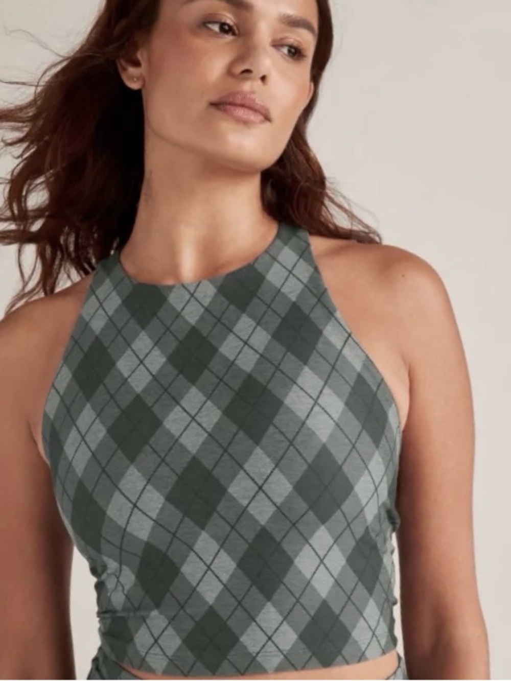 Beyond Yoga Softmark Refocus Cropped Tank NWOT Spacedye Argyle Plaid Bra Top XS